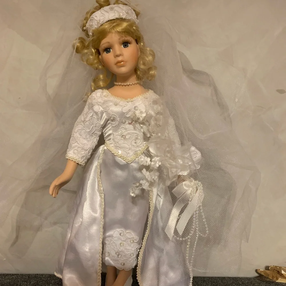 Collectible Porcelain Wedding Doll - Picture 3 of 14